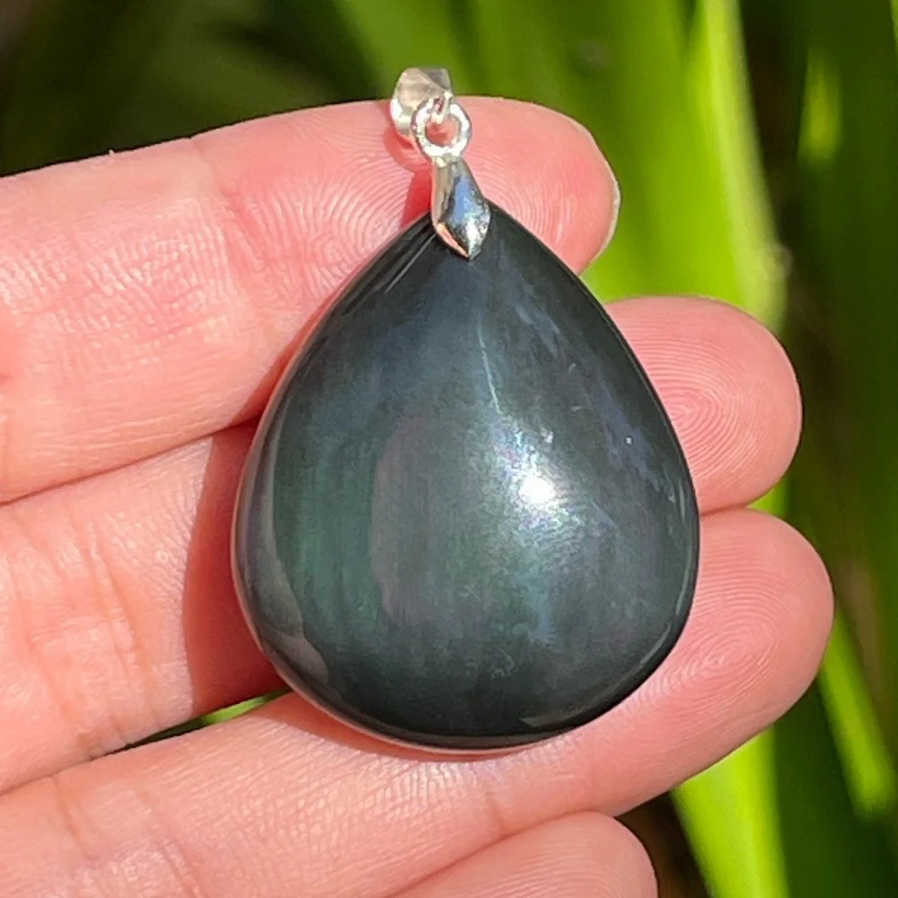 925 silver plated rainbow obsidian pendant‎